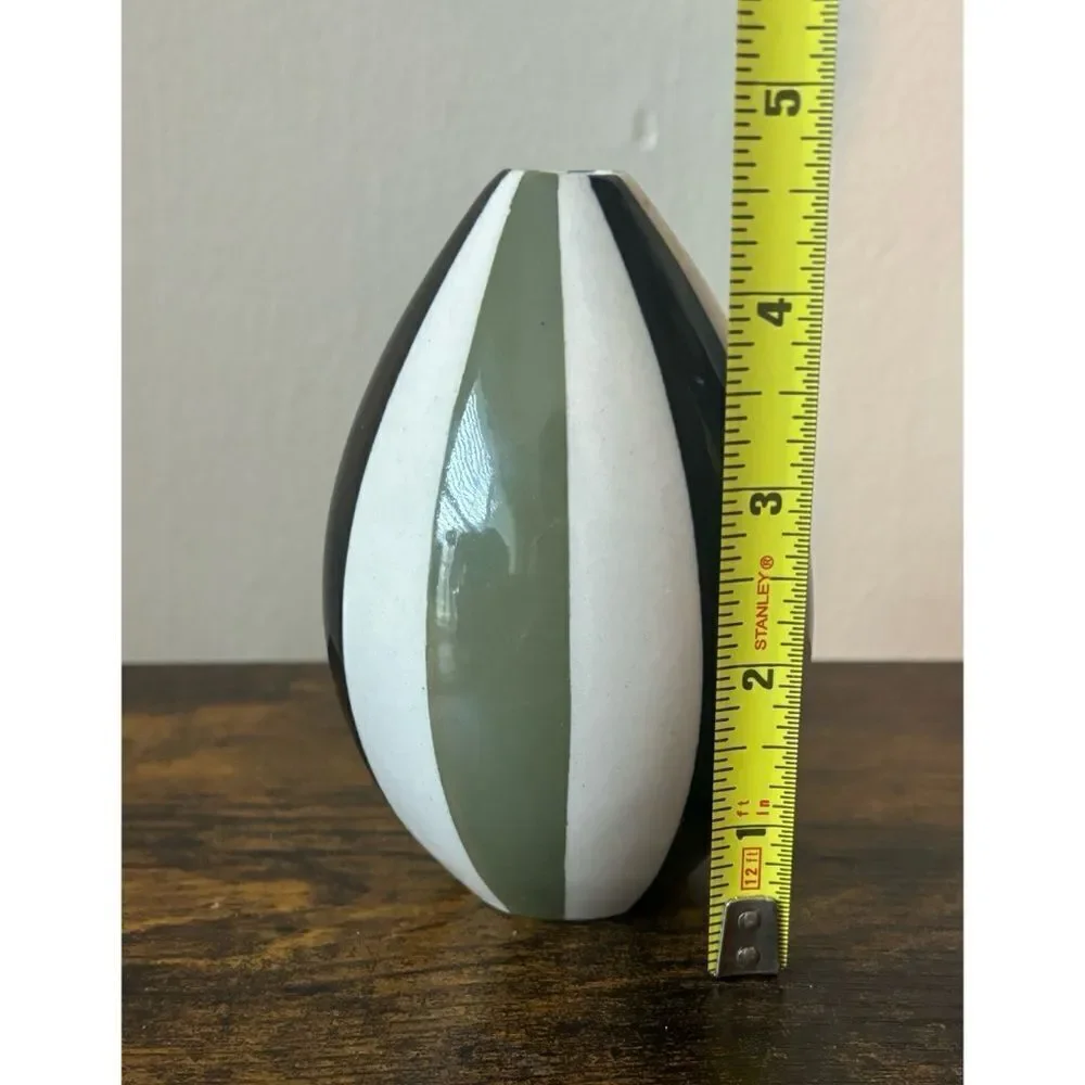 Petite Early  Small Vintage Jonathan Adler Black & Green  Stripped Vase